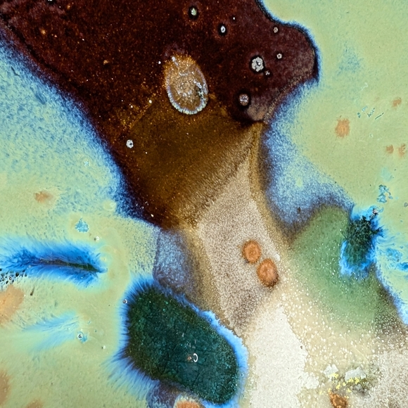 Hand made signed drip glaze chocolate/moss/taupe 10" square heavy pottery plate - Picture 2 of 7